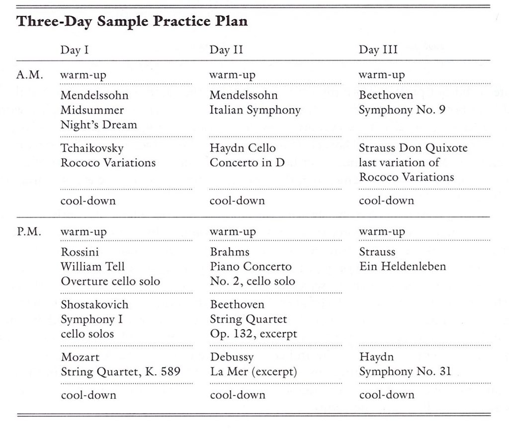 Three-day sample practice plan